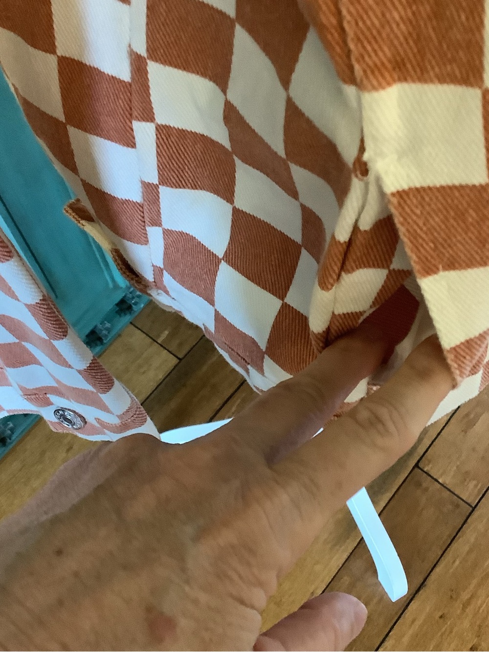 Checked Button-Front Jacket - White & Rusty Orange - Picture 4 of 6